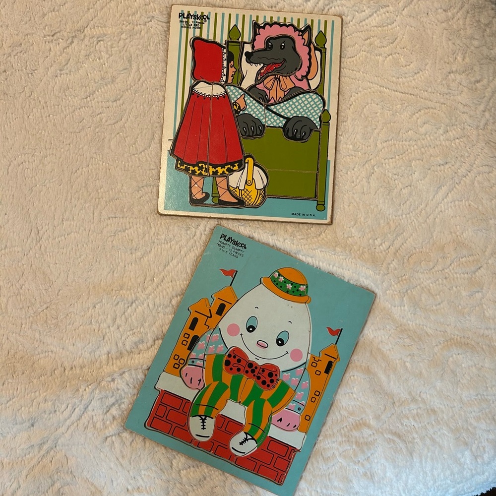 Playskool Vintage Children Wooden Puzzles Little Red Riding Hood Humpty Dumpty
